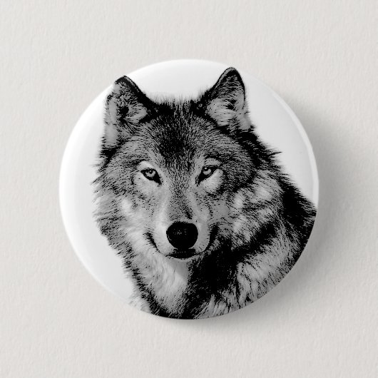 Zwart-witte wolf ronde button 5,7 cm (Voorkant)