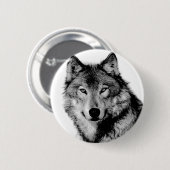Zwart-witte wolf ronde button 5,7 cm (Voorkant /achterkant)