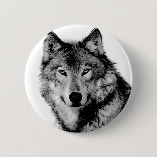 Zwart-witte wolf ronde button 5,7 cm