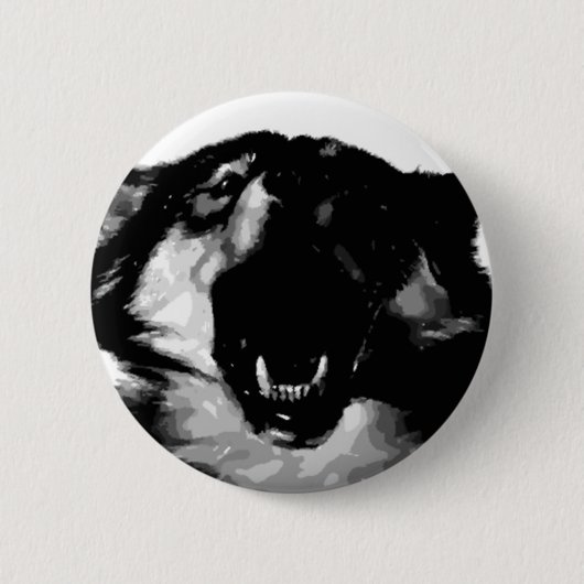 Zwart-witte wolf ronde button 5,7 cm (Voorkant)