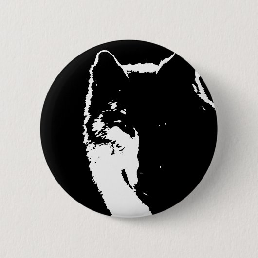 Zwart-witte wolf ronde button 5,7 cm (Voorkant)