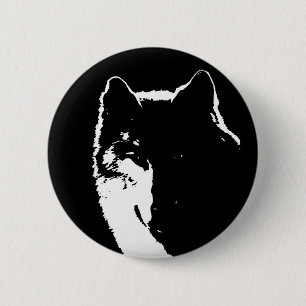 Zwart-witte wolf ronde button 5,7 cm