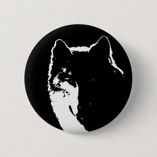 Zwart-witte wolf ronde button 5,7 cm (Voorkant)