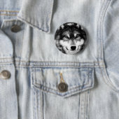 Zwart-witte wolf ronde button 5,7 cm (In situ)