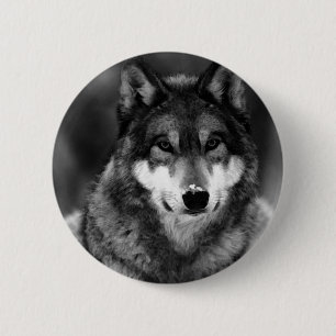 Zwart-witte wolf ronde button 5,7 cm