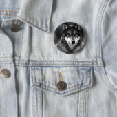 Zwart-witte wolf ronde button 5,7 cm (In situ)