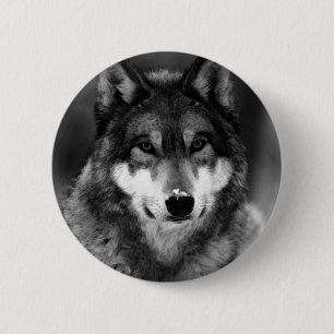 Zwart-witte wolf ronde button 5,7 cm