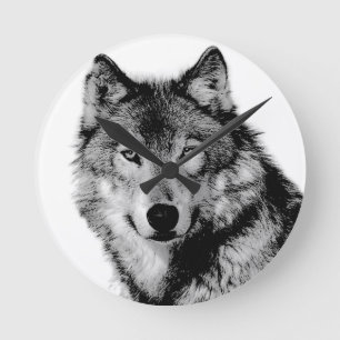 Zwart-witte wolf ronde klok