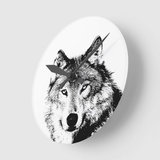 Zwart-witte wolf ronde klok (Hoek)