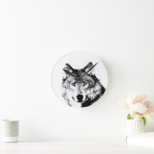 Zwart-witte wolf ronde klok (Huis)