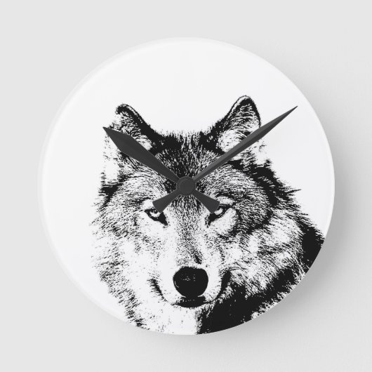 Zwart-witte wolf ronde klok (Voorkant)
