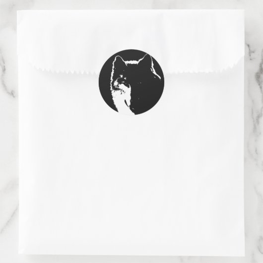 Zwart-witte wolf ronde sticker (Tas)
