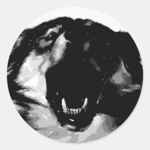 Zwart-witte wolf ronde sticker