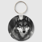 Zwart-witte wolf sleutelhanger (Voorkant)