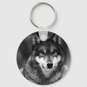 Zwart-witte wolf sleutelhanger
