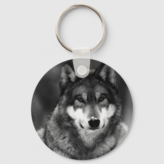 Zwart-witte wolf sleutelhanger (Voorkant)