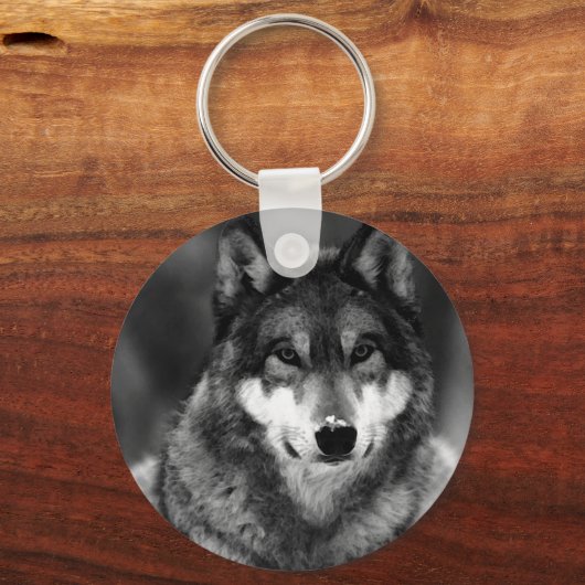 Zwart-witte wolf sleutelhanger (Voorkant)