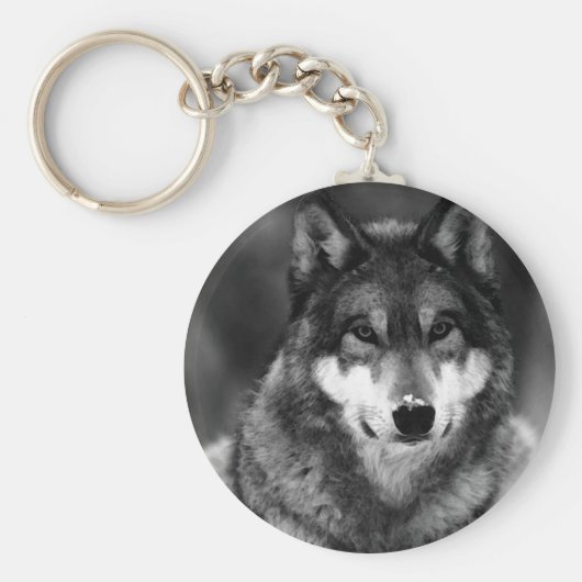 Zwart-witte wolf sleutelhanger (Voorkant)
