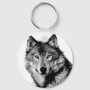 Zwart-witte wolf sleutelhanger
