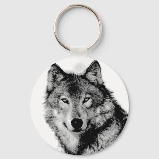 Zwart-witte wolf sleutelhanger (Voorkant)