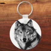 Zwart-witte wolf sleutelhanger (Voorkant)