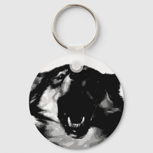 Zwart-witte wolf sleutelhanger
