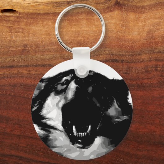 Zwart-witte wolf sleutelhanger (Voorkant)