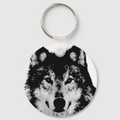 Zwart-witte wolf sleutelhanger (Voorkant)