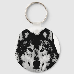 Zwart-witte wolf sleutelhanger