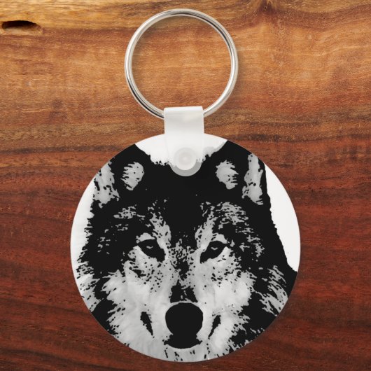 Zwart-witte wolf sleutelhanger (Voorkant)