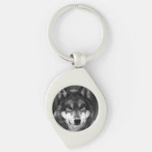 Zwart-witte wolf sleutelhanger (Voorkant)