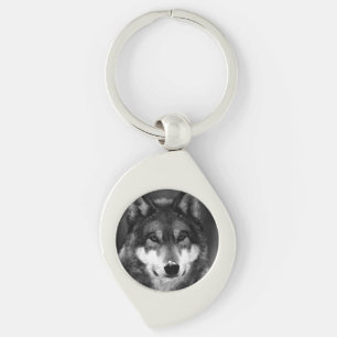 Zwart-witte wolf sleutelhanger
