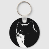 Zwart-witte wolf sleutelhanger (Voorkant)