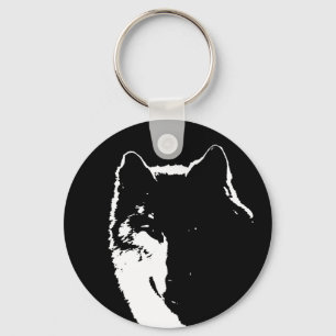 Zwart-witte wolf sleutelhanger
