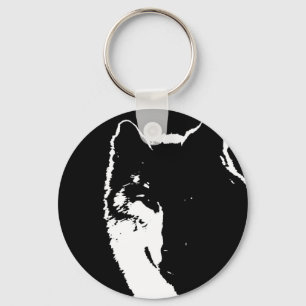 Zwart-witte wolf sleutelhanger