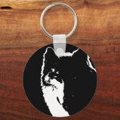 Zwart-witte wolf sleutelhanger (Voorkant)