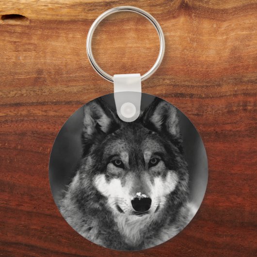 Zwart-witte wolf sleutelhanger (Voorkant)