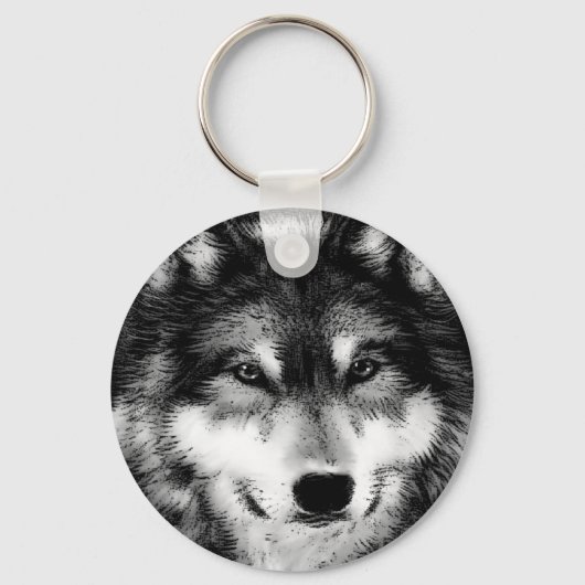 Zwart-witte wolf sleutelhanger (Voorkant)