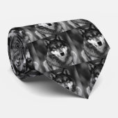 Zwart-witte wolf stropdas (Opgerold)