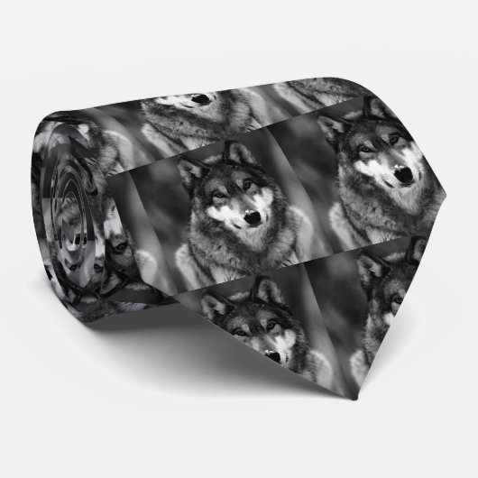 Zwart-witte wolf stropdas (Opgerold)