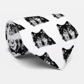Zwart-witte wolf stropdas (Opgerold)