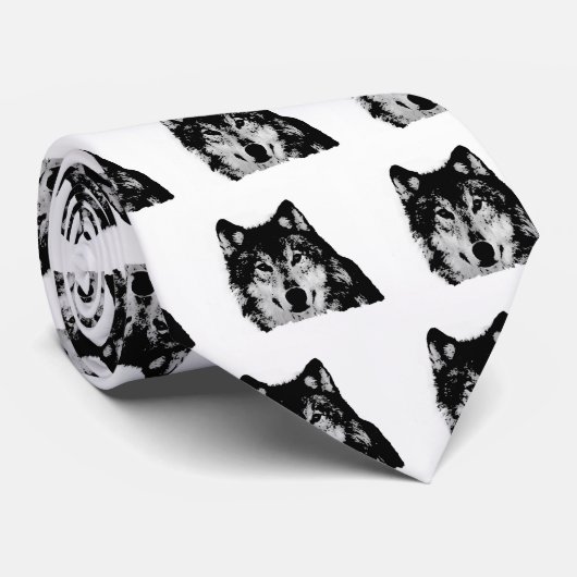 Zwart-witte wolf stropdas (Opgerold)