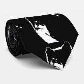 Zwart-witte wolf stropdas (Opgerold)