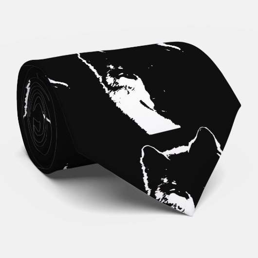 Zwart-witte wolf stropdas (Opgerold)