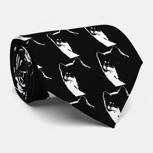 Zwart-witte wolf stropdas (Opgerold)