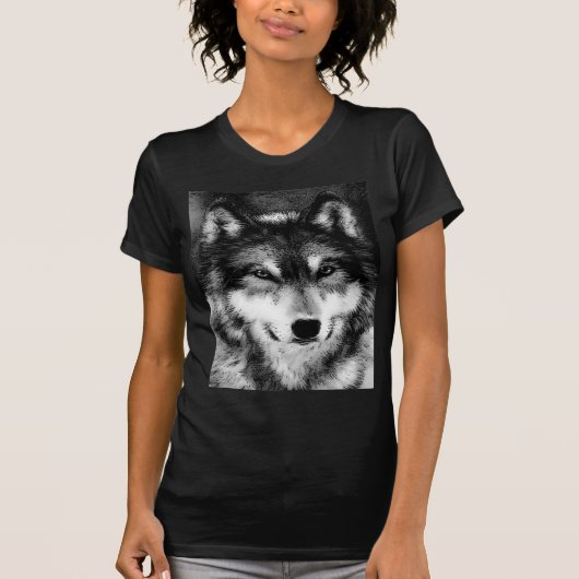 Zwart-witte wolf t-shirt (Voorkant)