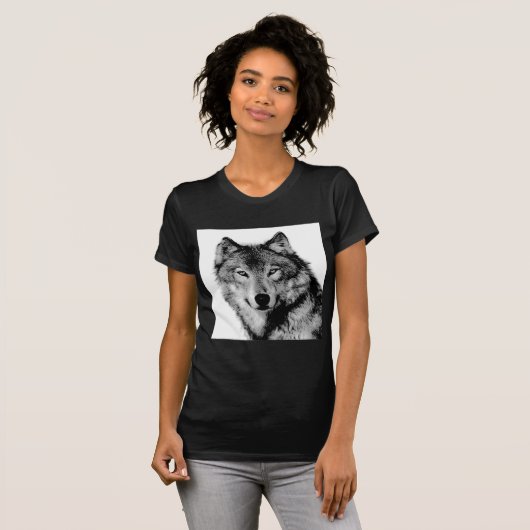 Zwart-witte wolf t-shirt (Voorkant volledig)