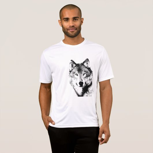 Zwart-witte wolf t-shirt (Voorkant volledig)
