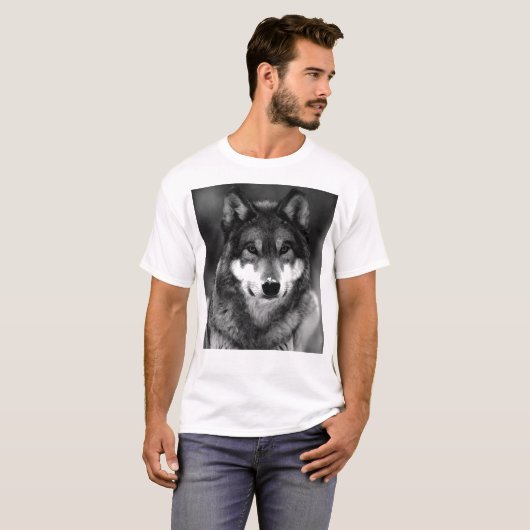 Zwart-witte wolf t-shirt (Voorkant volledig)