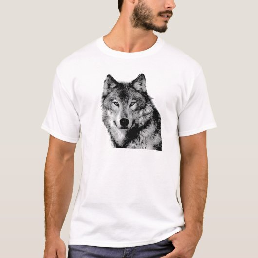 Zwart-witte wolf t-shirt (Voorkant)